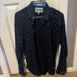 Express Men's Dark Blue Patterned Shirt Jacket